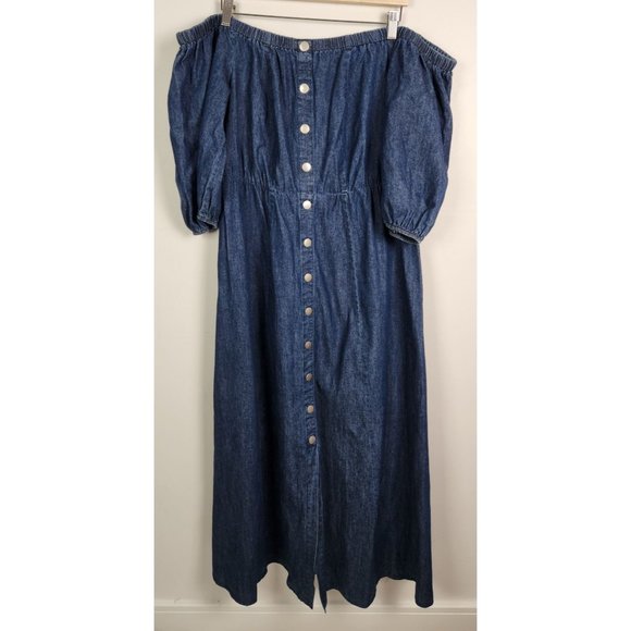 Eloquii Women's Sz. 14 Chambray Puff Sleeve Off the Shoulder Shirt Dress - Picture 1 of 7